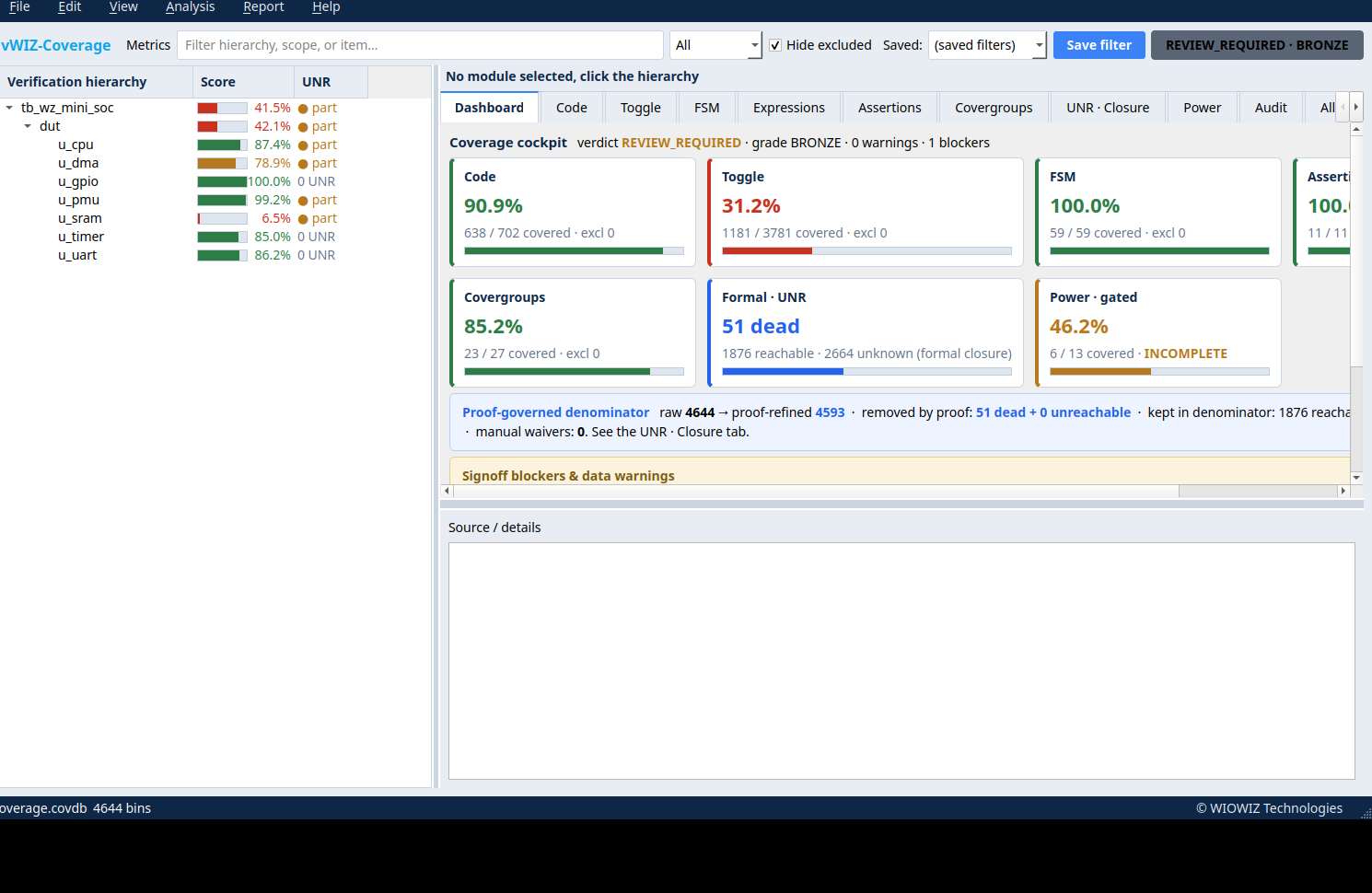 Coverage dashboard for wz_mini_soc with one card per metric family and a feed-completeness note